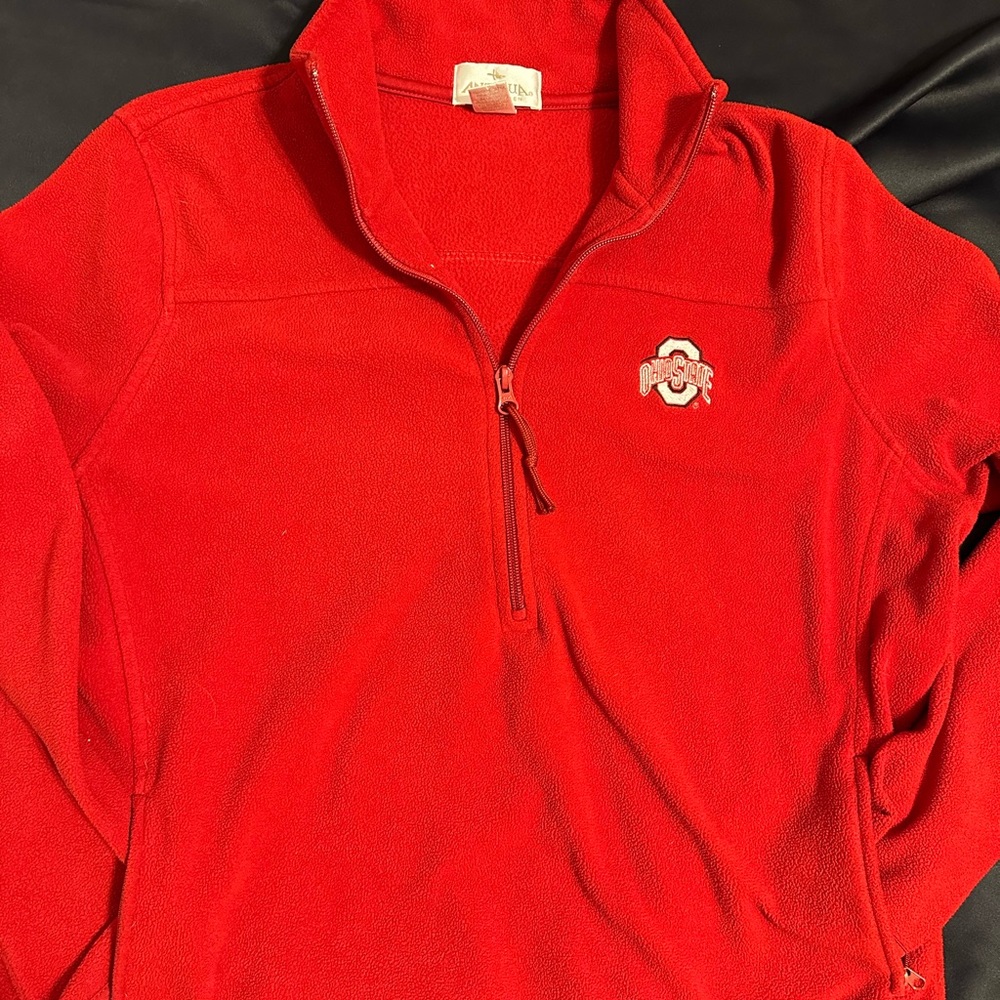 Antigua for women Red half zip Ohio State fleece